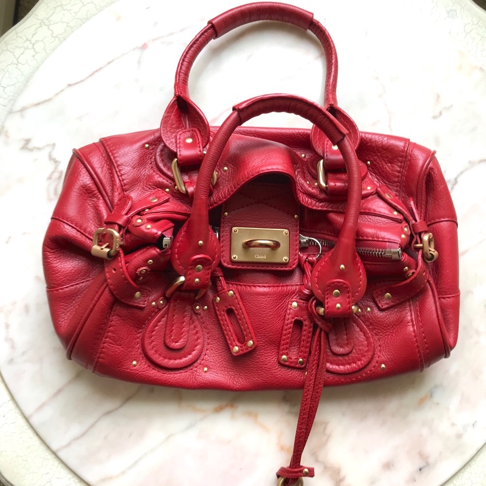 Chloe red leather paddington satchel bag